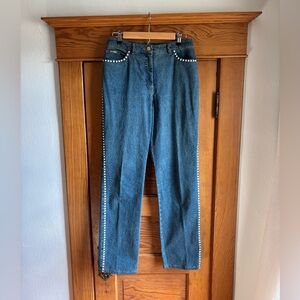 St. John Sport Pearl Studded Straight Leg Jeans Size 8